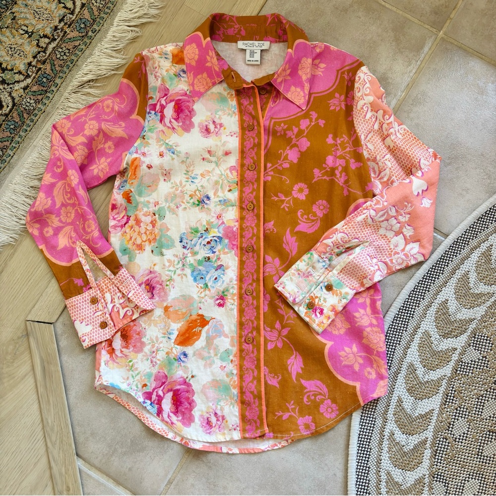 Rachel Zoe Pink and Orange Patterned Shirt